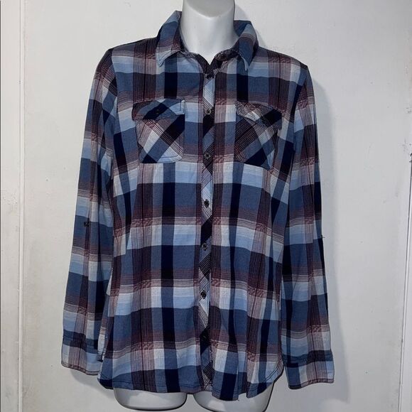 COMO VINTAGE Blue and Purple Plaid Button Up Shirt-S - Picture 1 of 9